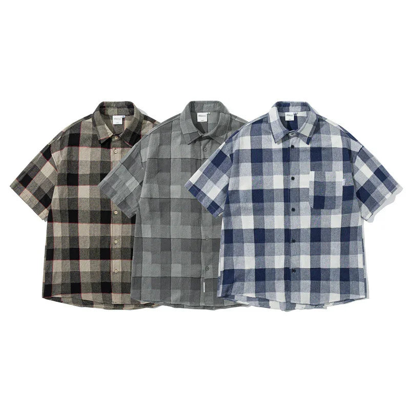 Splicing pocket short sleeved shirt casual shirt