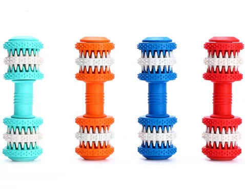 Rubber Dog Toy Molar Tooth Dumbbell Swivel Dental Bite Resistant Tooth Cleaning Dog Toy Balls for Pet Training with 4 Colors