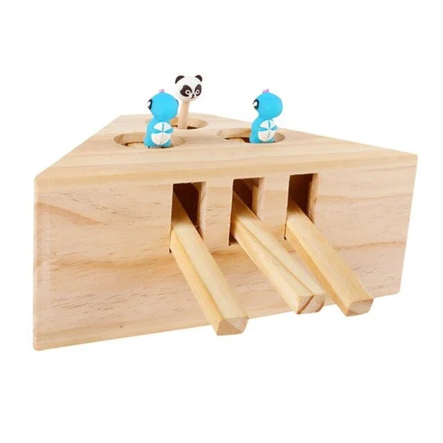 Cat Toy  Solid Wooden Interactive Maze Pet Hit Hamster With Five Holes Mouse Hole Catch Bite Catnip Funny Toy