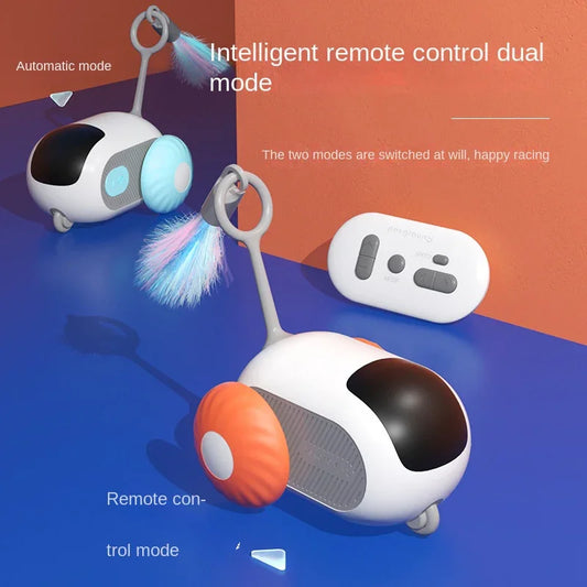 Pet Attraction Running Car Smart Toy Teaser Wand Feather Toy Autonomous Driving Mode