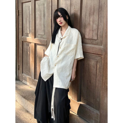 Jacquard shirt with loose design and short sleeved shirt