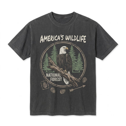 Vintage Bald Eagle Pine Forest Graphic American Wildlife Rustic Nature Lover Gift Unisex TShirt