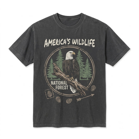 Vintage Bald Eagle Pine Forest Graphic American Wildlife Rustic Nature Lover Gift Unisex TShirt
