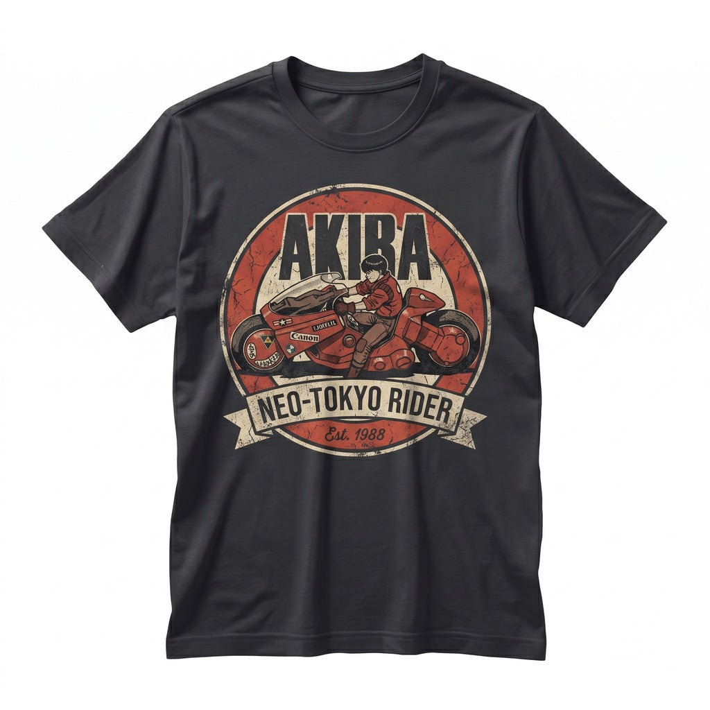 Retro 8-Bit Cyberpunk Neo-Tokyo Motorcycle Anime Graphic Print Unisex TShirt