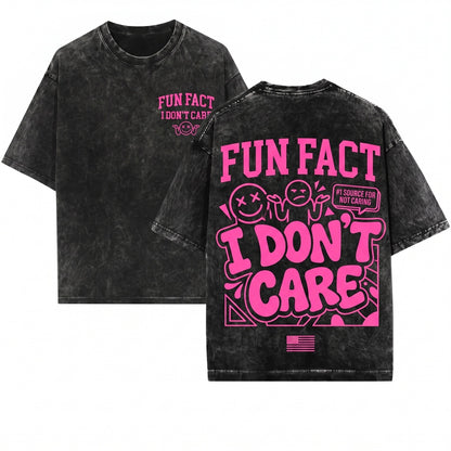 Fun Fact I Dont Care Sassy Bright Pink Snapback Trucker Hat Unisex Wash T-Shirt