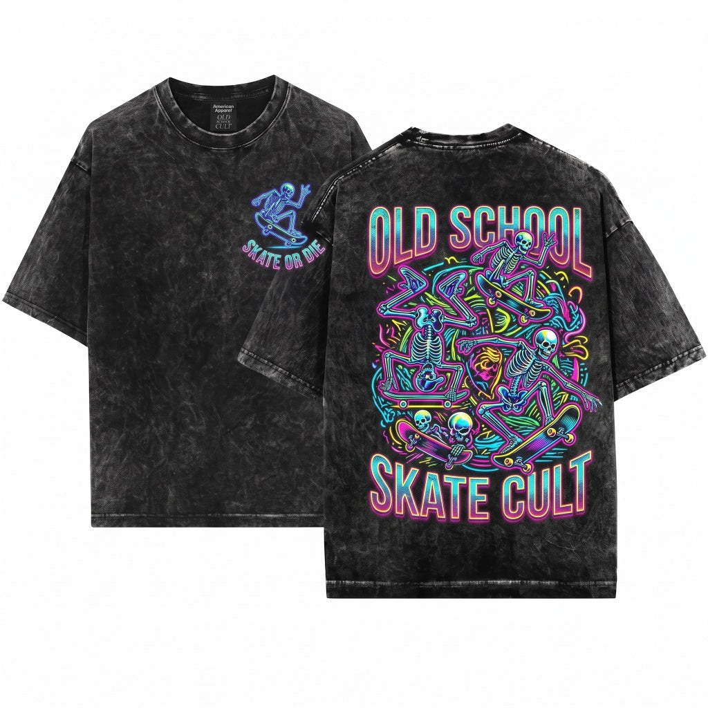 3 Skeletons Skateboarding Vintage 90s Graphic Y2K Skull Gift Unisex Wash T-Shirt