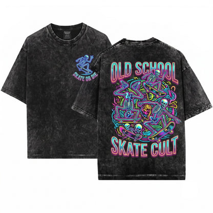 3 Skeletons Skateboarding Vintage 90s Graphic Y2K Skull Gift Unisex Wash T-Shirt