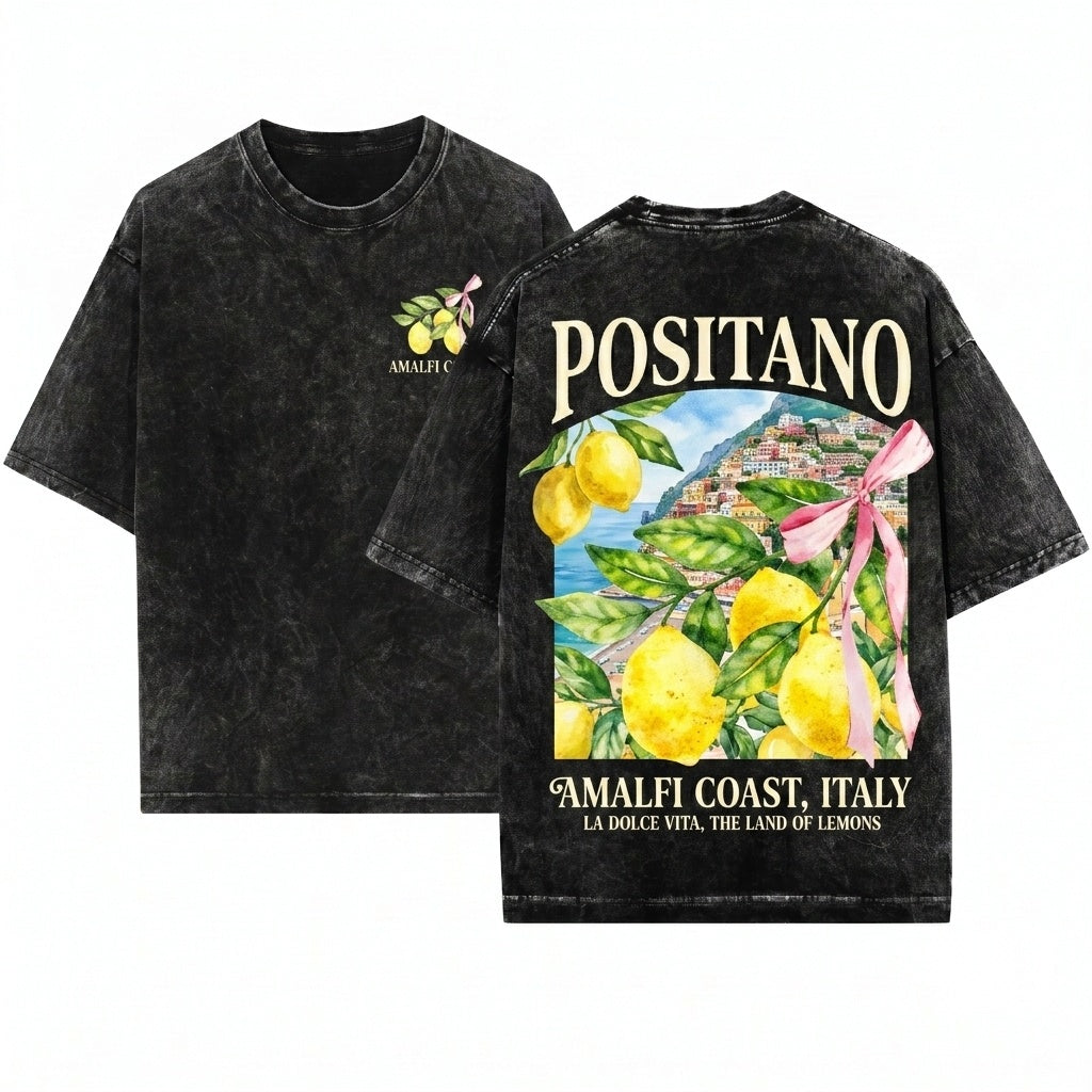 Coquette Vintage Positano Italy Amalfi Coast Travel Unisex Wash T-Shirt