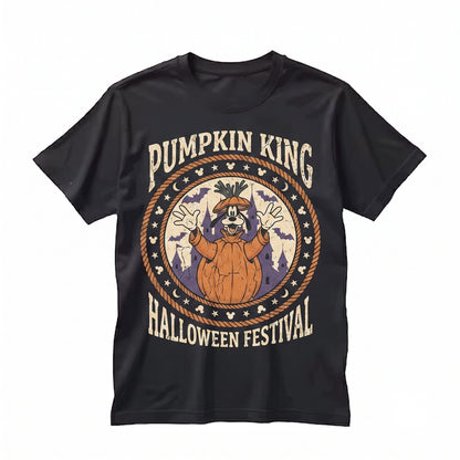 Spooky Theme Park Halloween Cartoon Mouse Dog Character Pumpkin Castle Bats Ghosts Party Graphic Unisex TShirt