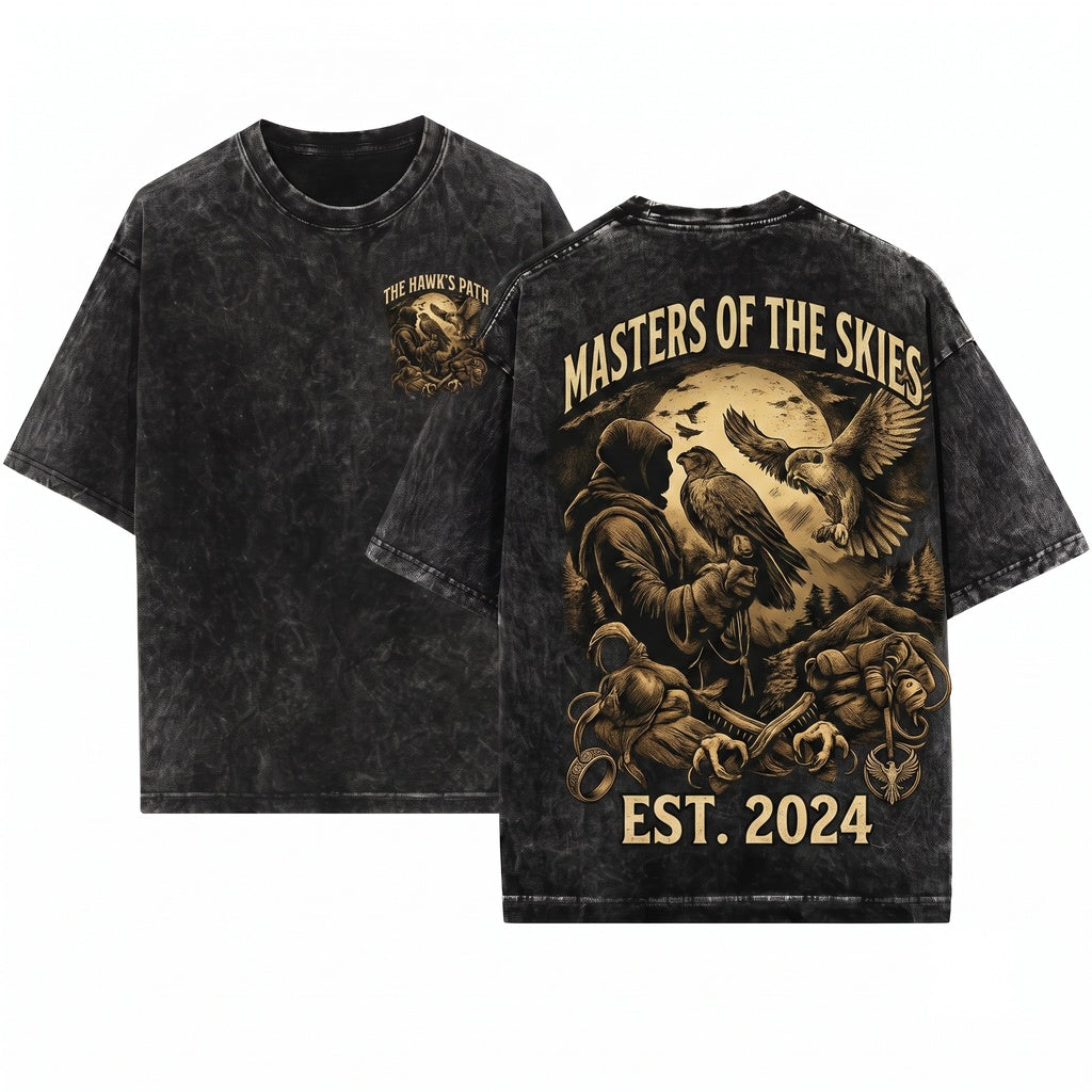 Mystical Falconer Bird of Prey Faux Gold Print Fantasy Raptor Falconry Art Gothic Nature Lover Gift Unisex Wash T-Shirt