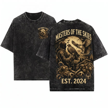 Mystical Falconer Bird of Prey Faux Gold Print Fantasy Raptor Falconry Art Gothic Nature Lover Gift Unisex Wash T-Shirt