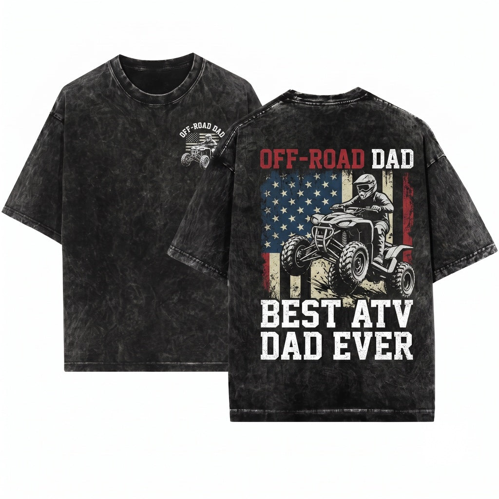 Best ATV Dad American Flag 4 Wheeler Off Road Quad Father Gift Unisex Wash T-Shirt