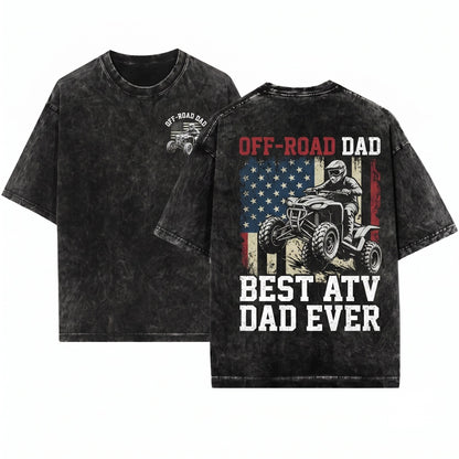 Best ATV Dad American Flag 4 Wheeler Off Road Quad Father Gift Unisex Wash T-Shirt