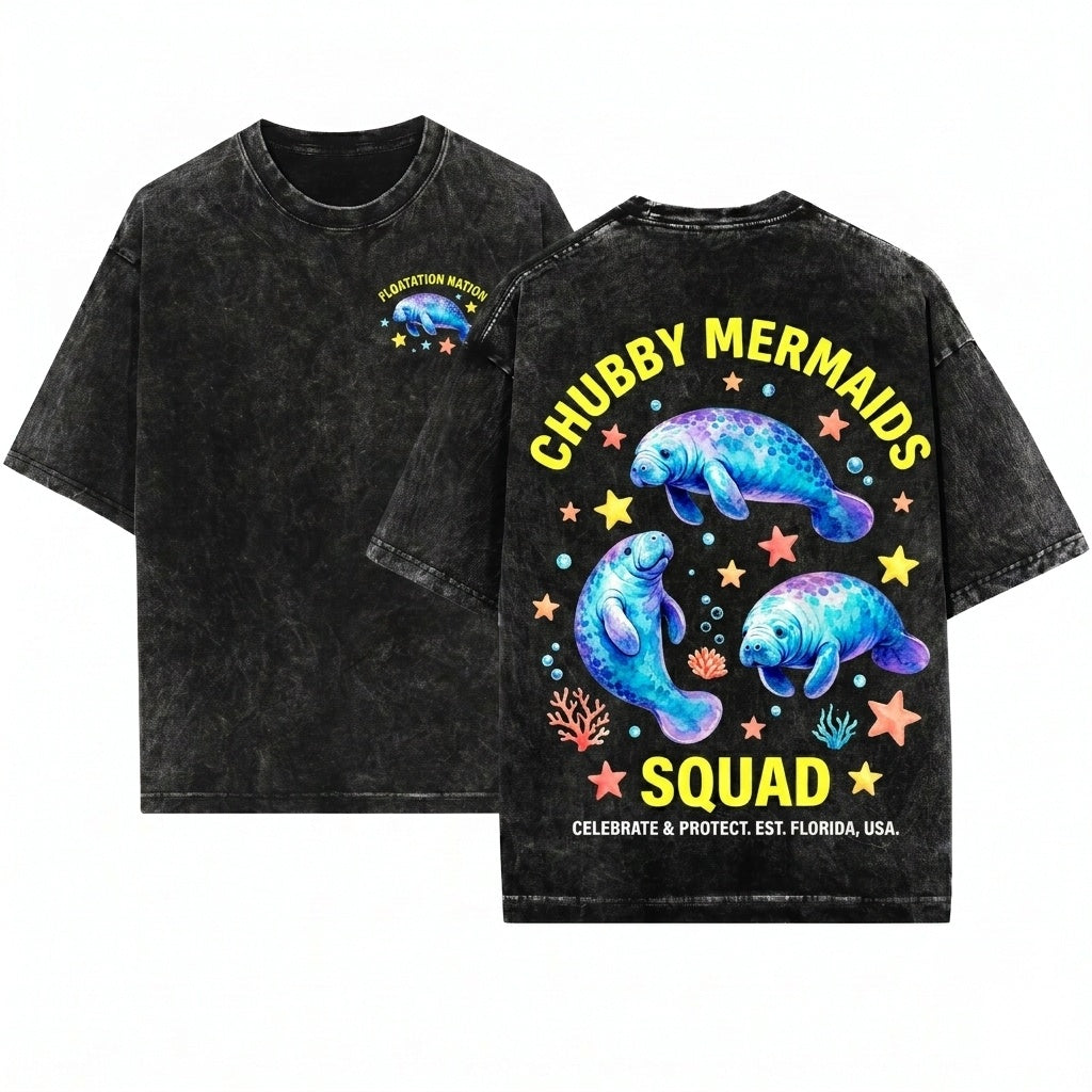 Vintage 90s Retro Manatee Sea Cow Ocean Lover Graphic Star Aesthetic Cute Y2K Gift Unisex Wash T-Shirt