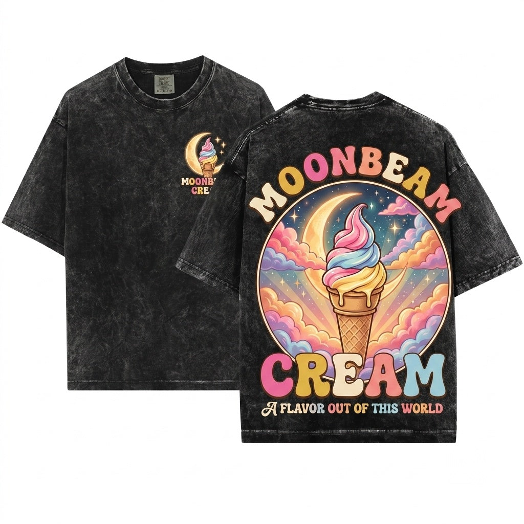 Retro Celestial Moonbeam Ice Cream Graphic Unisex Wash T-Shirt