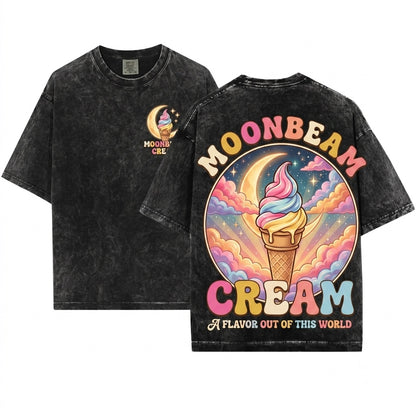 Retro Celestial Moonbeam Ice Cream Graphic Unisex Wash T-Shirt