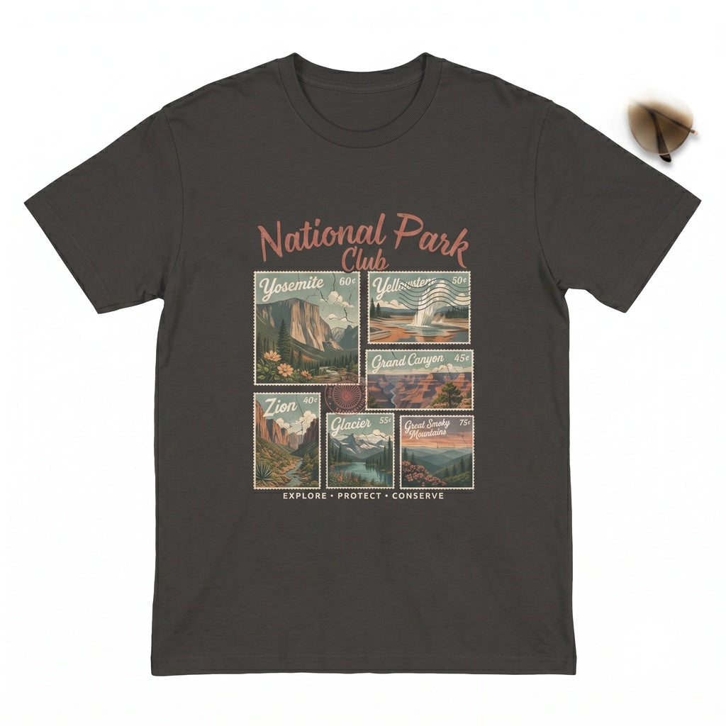 Vintage National Park Club Yosemite Yellowstone Glacier Zion Outdoor Hiking Trail Graphic Unisex TShirt