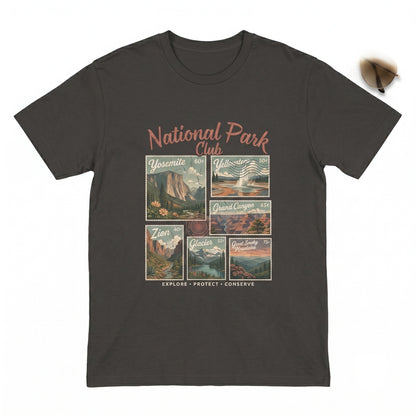 Vintage National Park Club Yosemite Yellowstone Glacier Zion Outdoor Hiking Trail Graphic Unisex TShirt