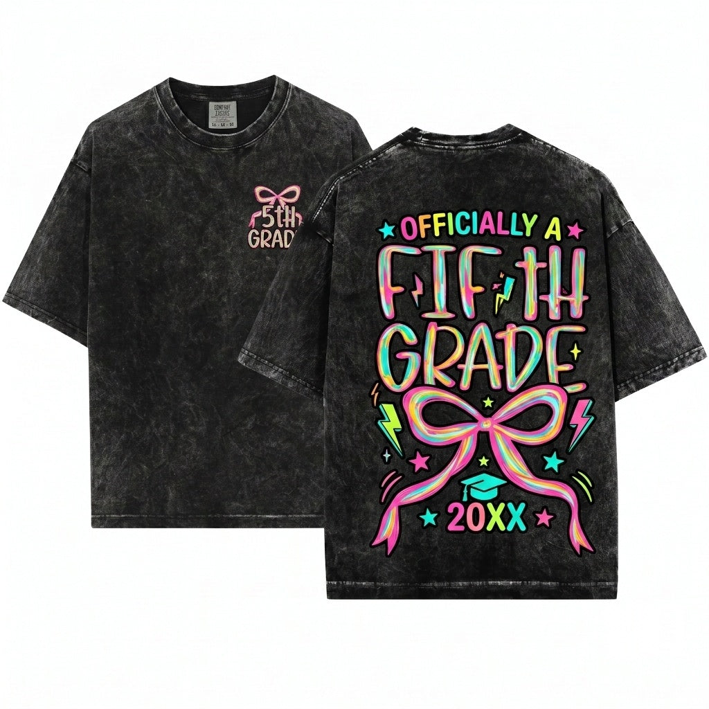 Pink Brushstroke Coquette Back To School Girl Preppy Fifth Grade PNG Unisex Wash T-Shirt