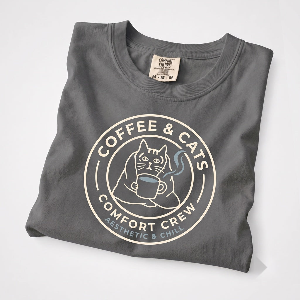 Coffee and Cats Minimalist Feline Caffeine Lover Gift Graphic Apparel for Mom Unisex TShirt