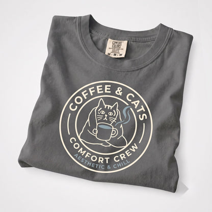 Coffee and Cats Minimalist Feline Caffeine Lover Gift Graphic Apparel for Mom Unisex TShirt