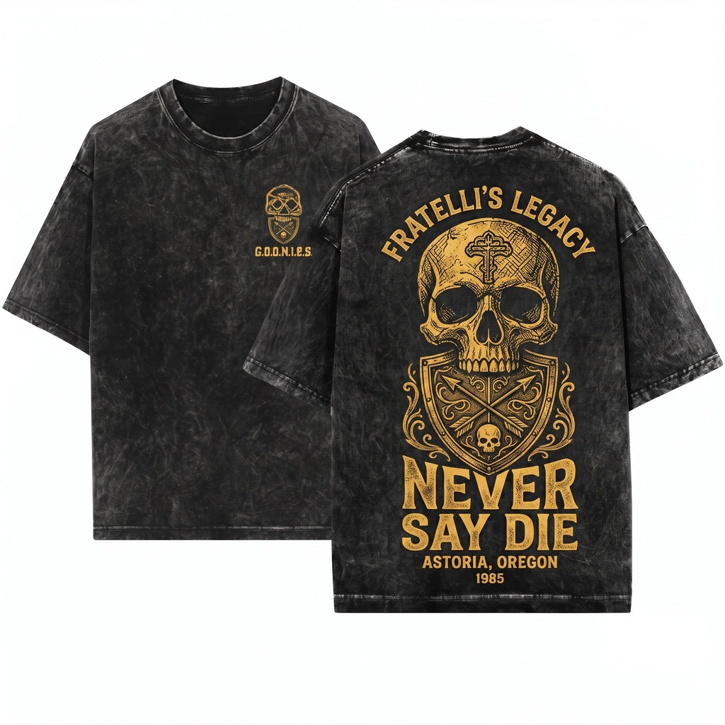 Never Say Die Movie Pirate One-Eyed Willie Treasure Key Graphic Unisex Wash T-Shirt