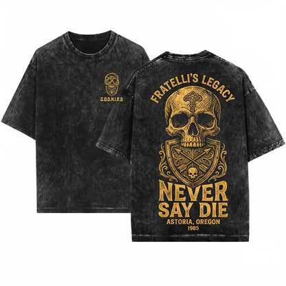 Never Say Die Movie Pirate One-Eyed Willie Treasure Key Graphic Unisex Wash T-Shirt