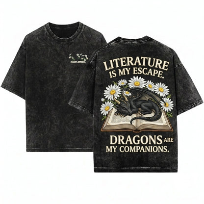 Dragon Daisies Embroidered Book Lover Cozy Gildan 18000 Gift Unisex Wash T-Shirt