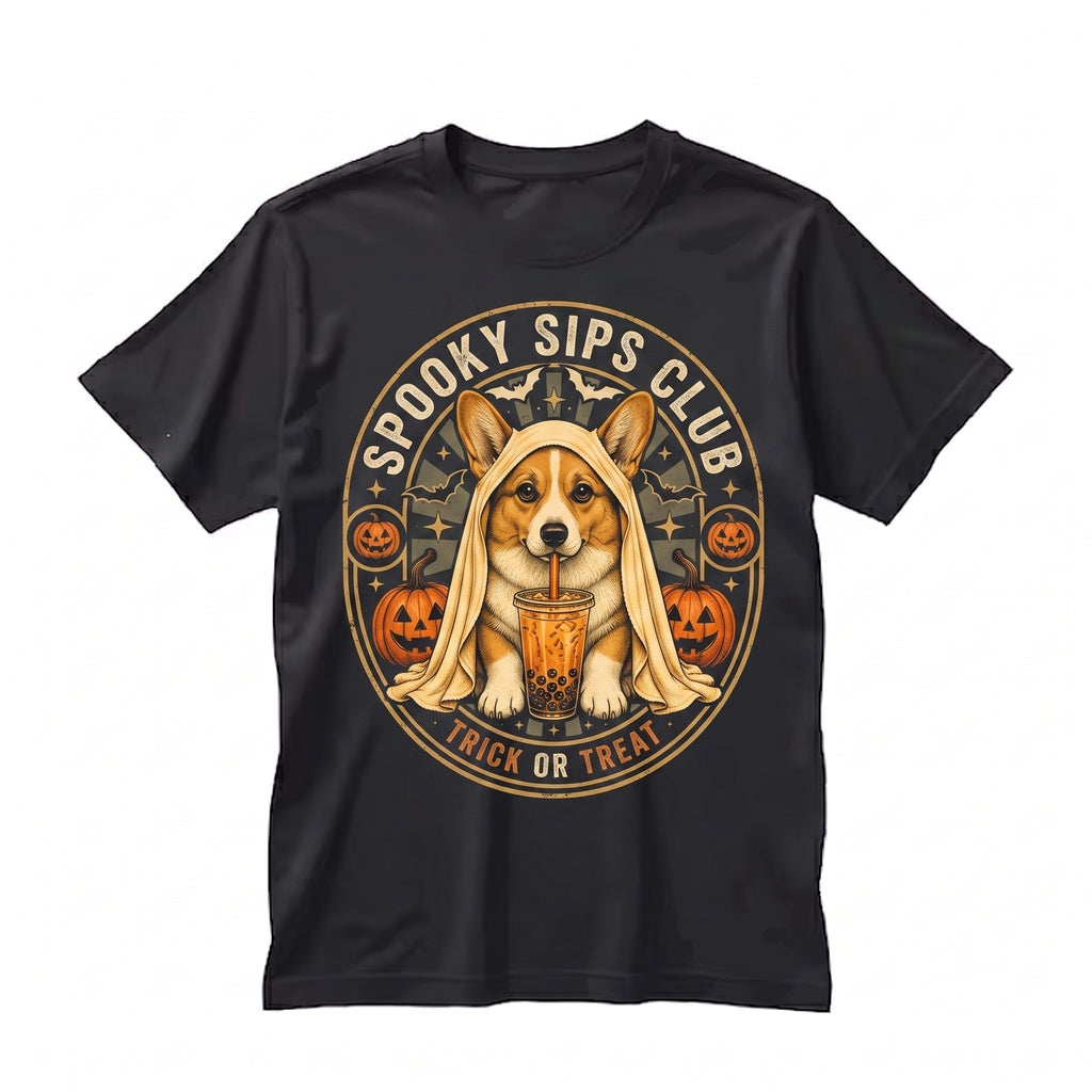 Cute Spooky Ghost Boba Corgi Dog Halloween Lover Gift Unisex TShirt