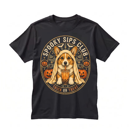 Cute Spooky Ghost Boba Corgi Dog Halloween Lover Gift Unisex TShirt