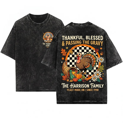 Checkered Cute Boys Girl Turkey Brushstroke Cap Thanksgiving Unisex Wash T-Shirt