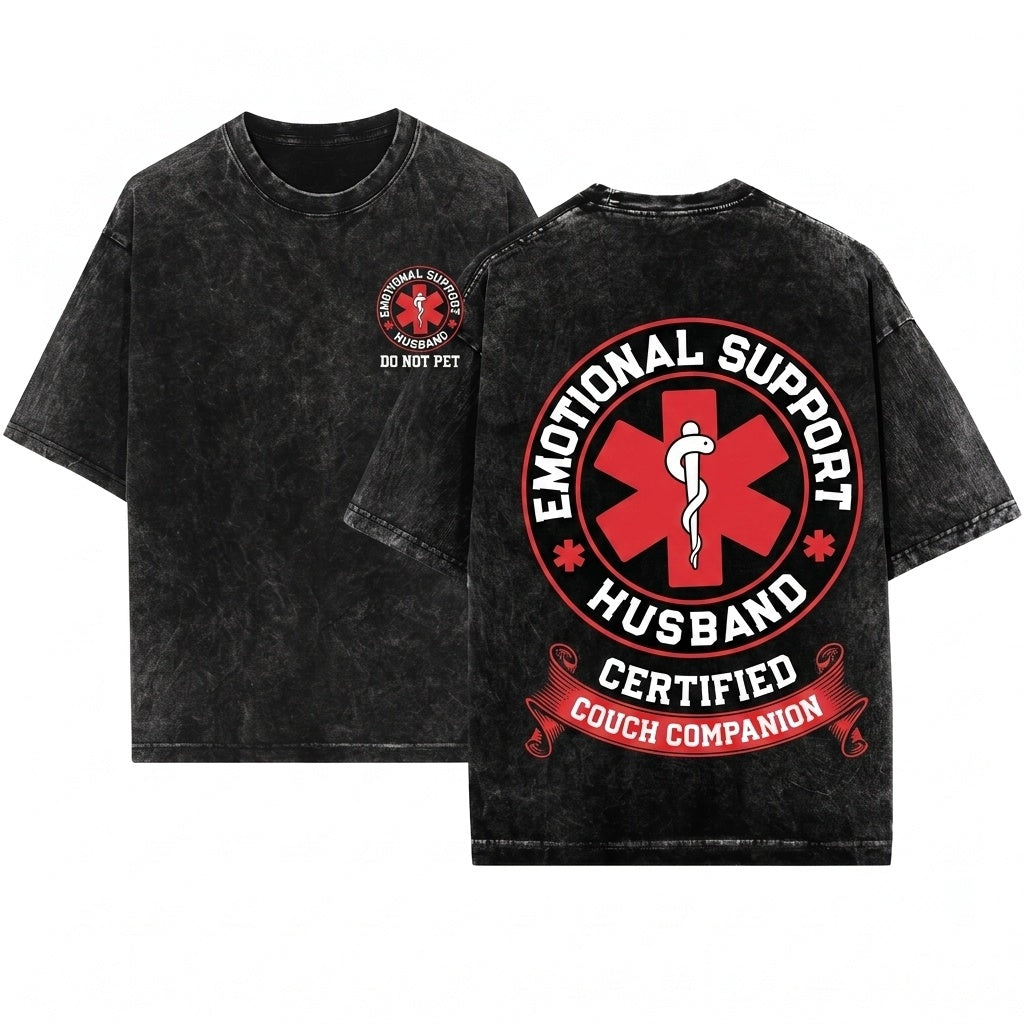 Emotional Support Husband Funny Do Not Pet Medical Symbol Gift for EMT Boyfriend Unisex Wash T-Shirt
