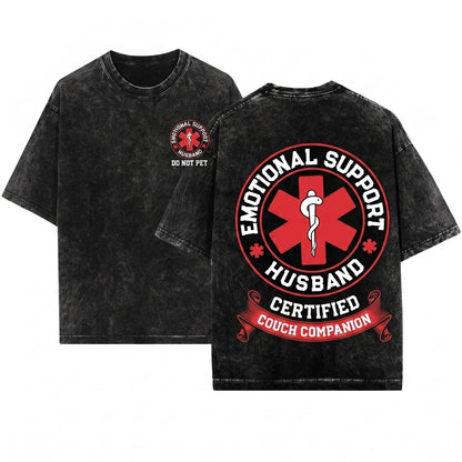 Emotional Support Husband Funny Do Not Pet Medical Symbol Gift for EMT Boyfriend Unisex Wash T-Shirt