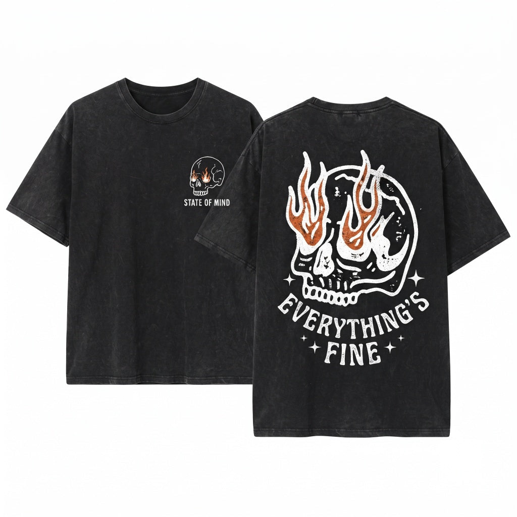 Everything is Fine Retro Grunge Boho Hippie Skeleton Festival Vintage Rebel Unisex Wash T-Shirt