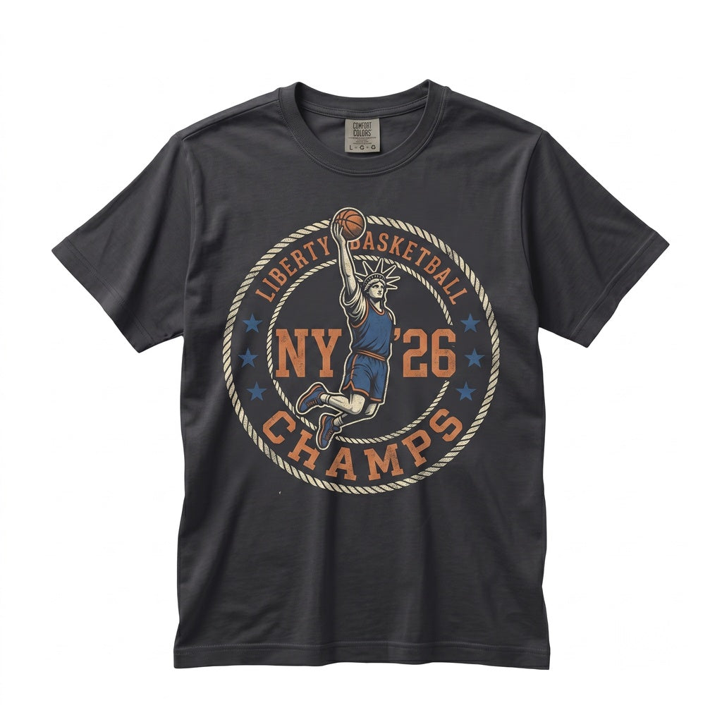 New York 2026 Champions Statue of Liberty NY Basketball Graphic Apparel Vintage Sports Fan Unisex TShirt
