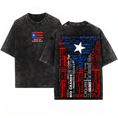 Puerto Rico Flag Heritage Roots Raised Travel Souvenir Present Unisex Wash T-Shirt