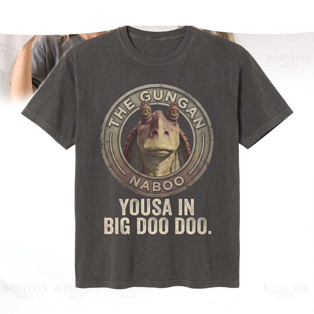 Vintage Jar Jar Binks Graphic Double-Sided Retro Sci-Fi Comedy Meme Cotton Top Unisex TShirt