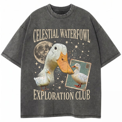Three Call Duck Moon Cute White Bantam Duckling Pet Poultry Galaxy Vintage Wash Retro Farm Bird Lover Unisex TShirt