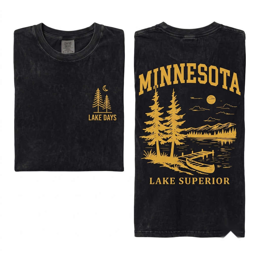Lake Days Vintage Summer Cabin Weekend Outdoorsy Retro Nature Unisex Wash T-Shirt