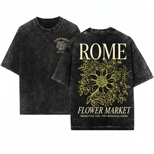 Vintage Italian Floral Market Graphic Unisex Wash T-Shirt