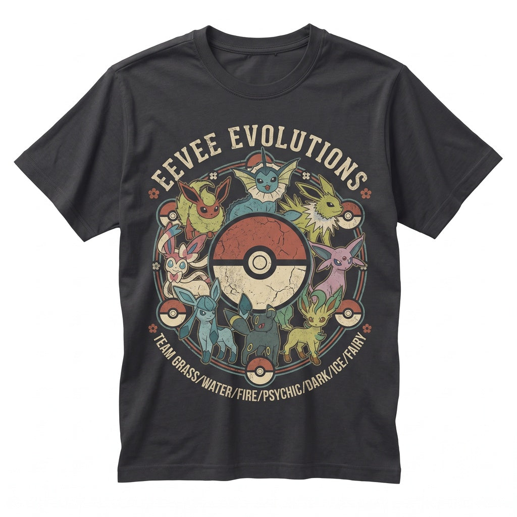 Cute Eevee Evolution Pocket Monster Anime Kawaii Graphic Character Fan Gift Unisex TShirt