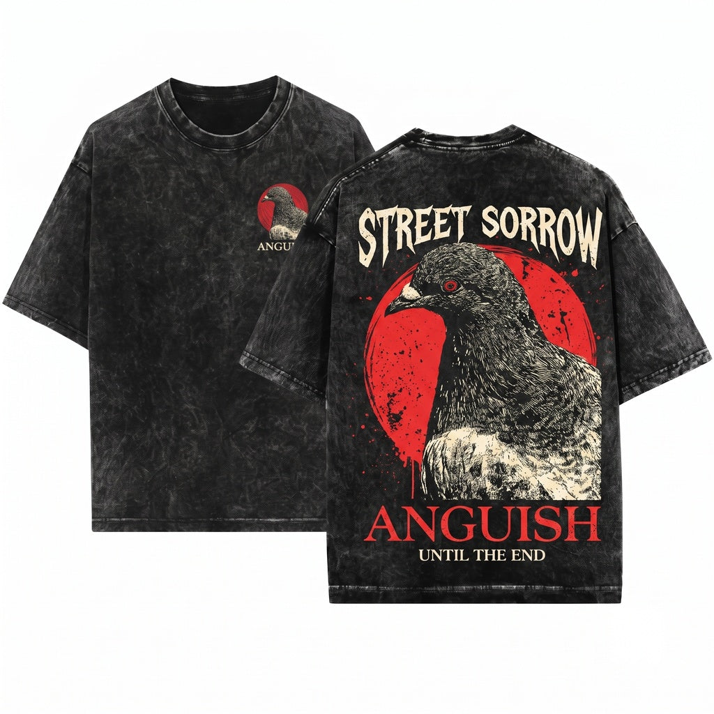 Anguish Pigeon Vintage Japanese Retro Graphic Graphic Tee Unisex Wash T-Shirt