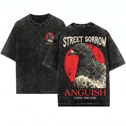 Anguish Pigeon Vintage Japanese Retro Graphic Graphic Tee Unisex Wash T-Shirt