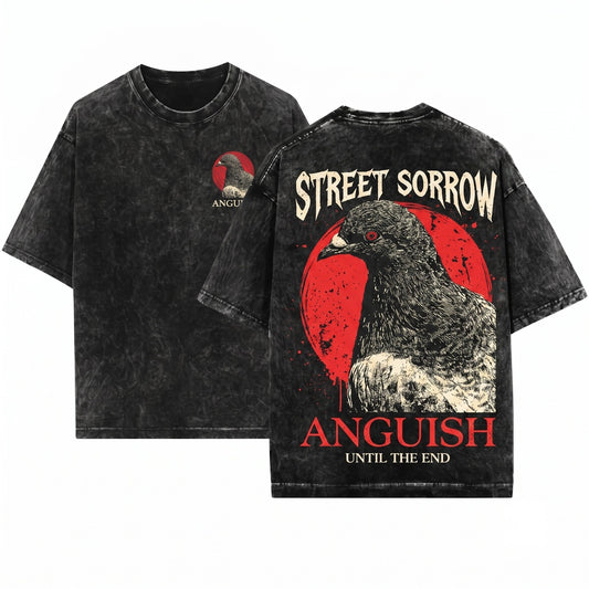 Anguish Pigeon Vintage Japanese Retro Graphic Graphic Tee Unisex Wash T-Shirt