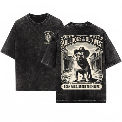 Wild West Town English Bulldog Cowboy Vintage Retro Mom Dad Gift Unisex Wash T-Shirt