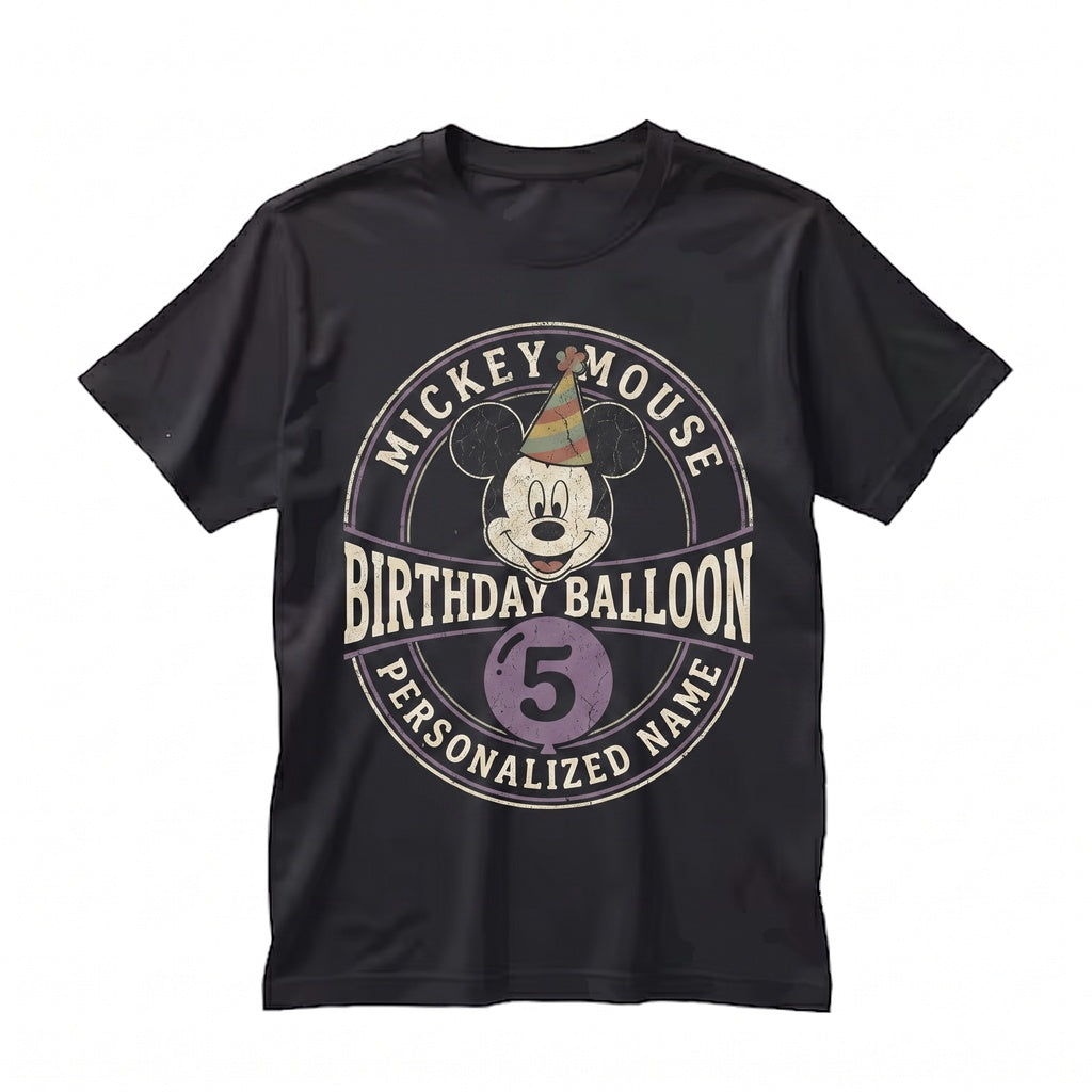 Custom Cartoon Mouse Friends Birthday Signature Present, Personalized Family Balloon Celebration Top, Unisex TShirt