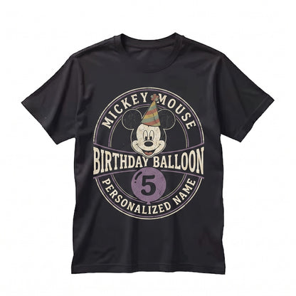 Custom Cartoon Mouse Friends Birthday Signature Present, Personalized Family Balloon Celebration Top, Unisex TShirt