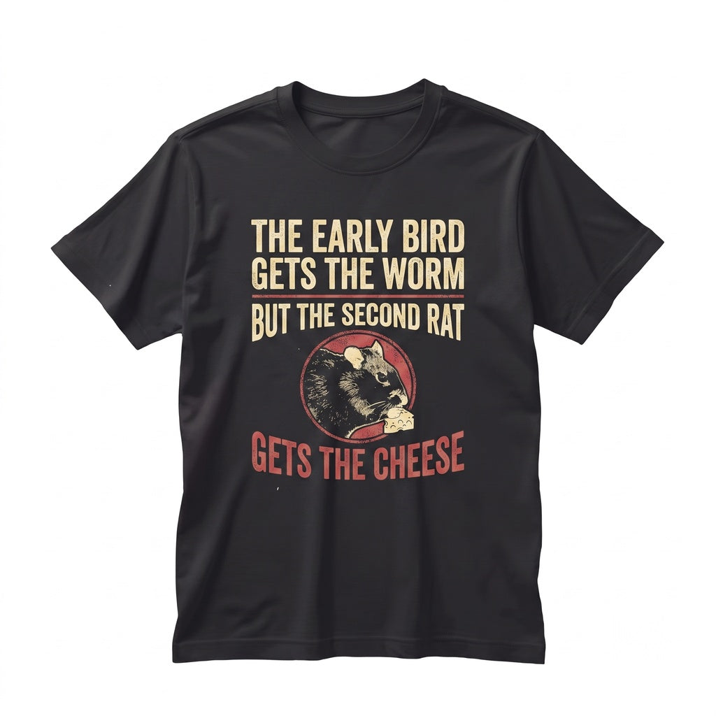 The Early Bird Gets Worm Second Mouse Gets Cheese Funny Rodent Graphic Quote Cotton Apparel Unisex TShirt