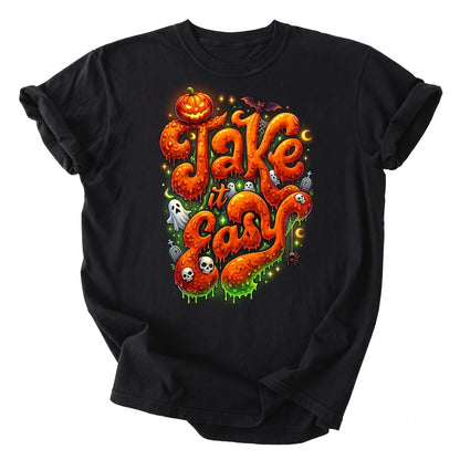 Take It Easy Halloween Dripping Pumpkin Slime Spooky Retro Ghost Cute Vibes Gift Unisex TShirt