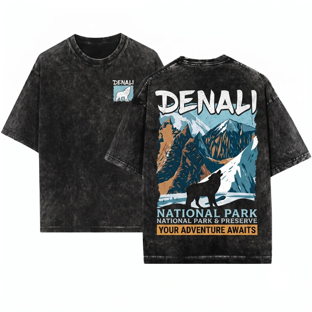 Denali National Park Alaska Wolf Wildlife Outdoor Adventure Camping Hiking Travel Souvenir Gift Unisex Wash T-Shirt